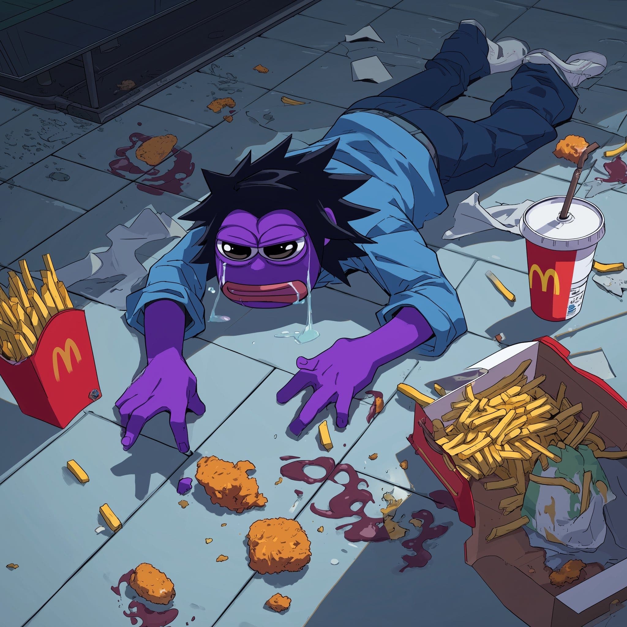 Gmonad eating late-night snacks on the floor